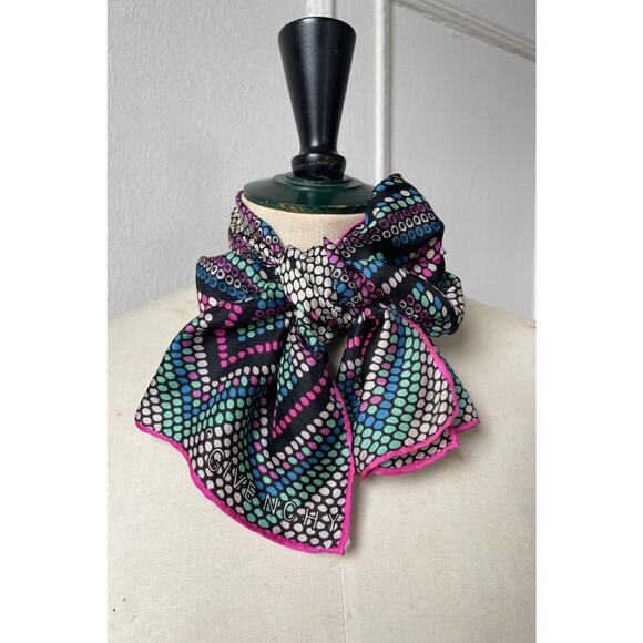 Vintage 70s Givenchy Signed Logo  Pixel Print Silk Scarf Large Rectangle Japan - Picture 4 of 6